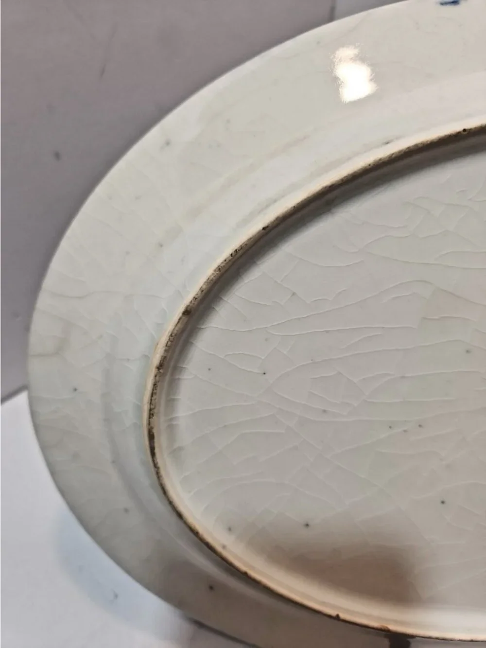 Antique Blue Transferware Oval Platter Made in Japan 9”X12” Republic Scene